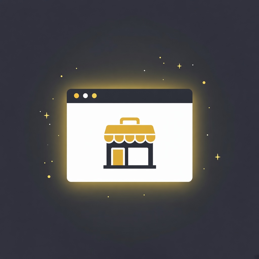 Illustration: Browserfenster mit Ladenfront – Webseite für kleine Firmen