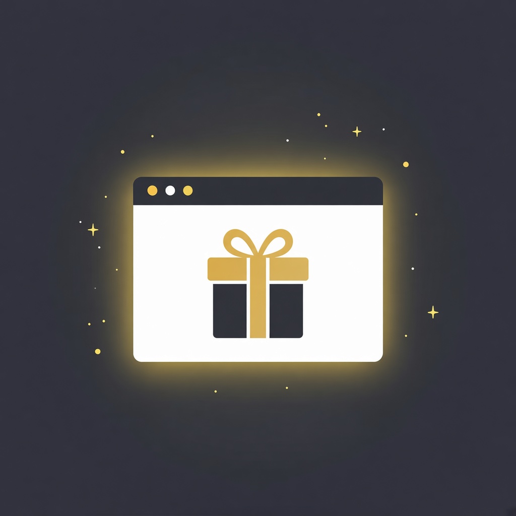 Illustration: Browserfenster mit Geschenk – kostenloser Erstentwurf